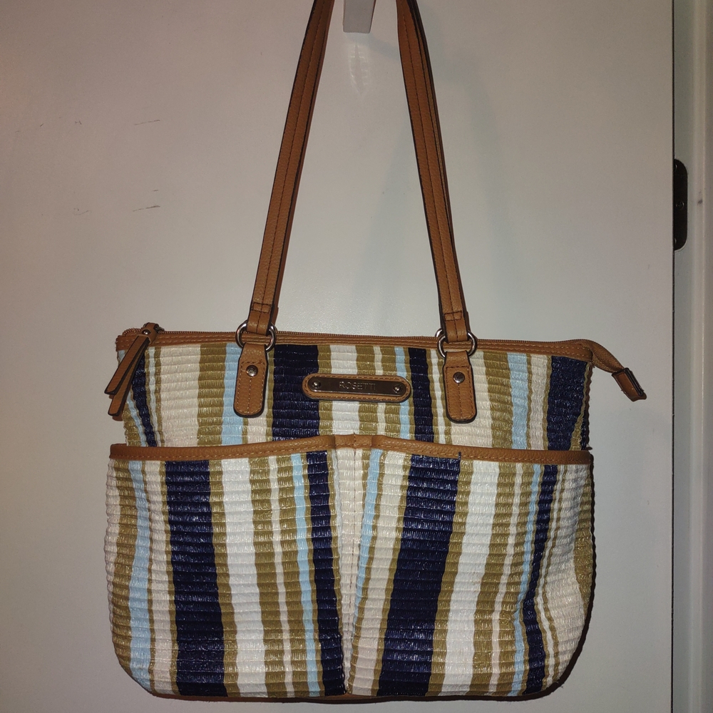 Striped Tan and Blue Women's Rossetti Tote Bag